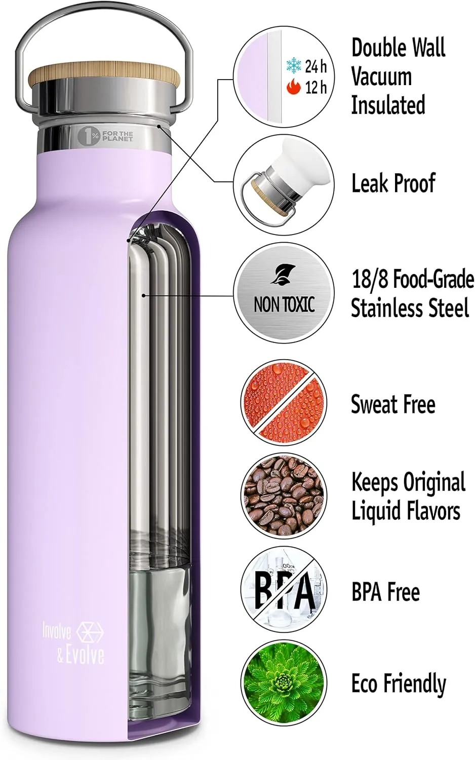 Kids Water Bottle Easy-Sip Straw Lid Leak-Proof Insulated Stainless Steel Thermos Perfect for School & Pickleball 3 Lids BPA-Free Keeps Drinks Cold for 24 Hours (Purple 17oz)