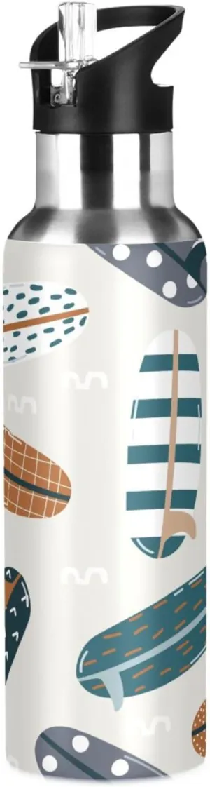 Kigai Cartoon Surfboard Insulated Water Bottle with Straw Lid BPA-Free 20 oz Double Wall Vacuum Stainless Steel Leakproof Sports Water Bottle for Travel Fitness Gym