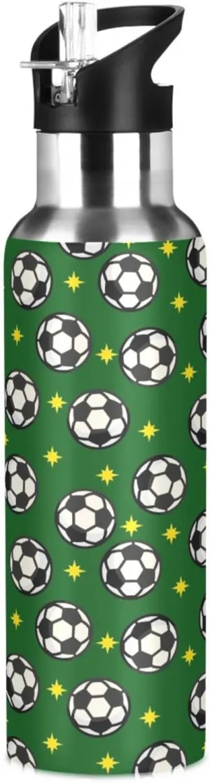 Kigai Football Patterns Insulated Water Bottle with Straw Lid BPA-Free 20 oz Double Wall Vacuum Stainless Steel Leakproof Sports Water Bottle for Travel Fitness Gym