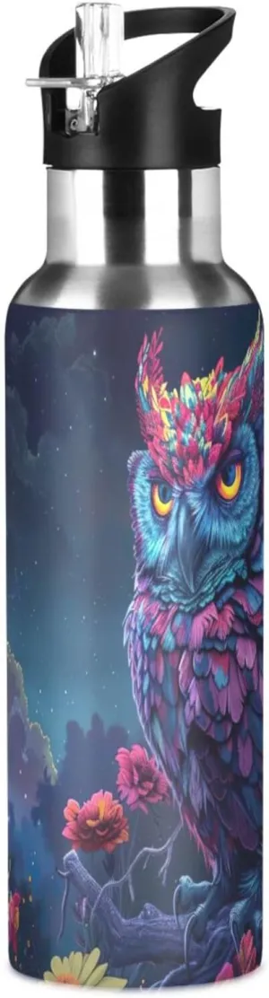 Kigai Owl Flower Insulated Water Bottle with Straw Lid BPA-Free 20 oz Double Wall Vacuum Stainless Steel Leakproof Sports Water Bottle for Travel Fitness Gym