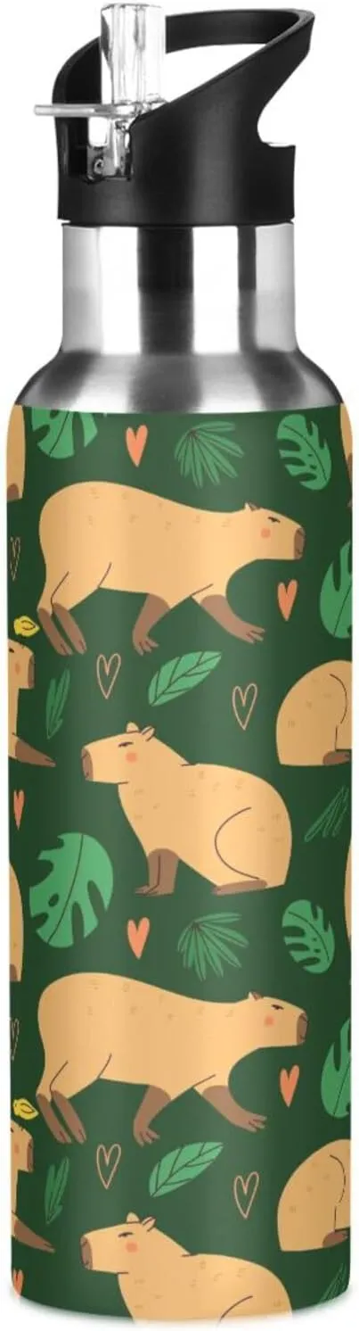 Kigai Palm Animals Insulated Water Bottle with Straw Lid BPA-Free 20 oz Double Wall Vacuum Stainless Steel Leakproof Sports Water Bottle for Travel Fitness Gym