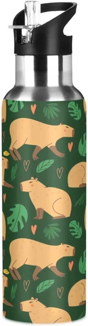 Kigai Palm Animals Insulated Water Bottle with Straw Lid BPA-Free 20 oz Double Wall Vacuum Stainless Steel Leakproof Sports Water Bottle for Travel Fitness Gym