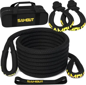 Kinetic Recovery Rope (48000Lbs 1in x 30ft)   2PCS Synthetic Soft Shackle, Extreme Duty 30% Elasticity Energy Snatch Strap for 4x4 Offroad Vehicle