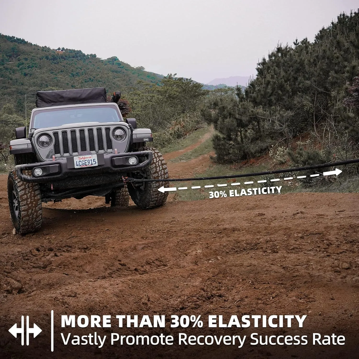Kinetic Recovery Rope (48000Lbs 1in x 30ft)   2PCS Synthetic Soft Shackle, Extreme Duty 30% Elasticity Energy Snatch Strap for 4x4 Offroad Vehicle