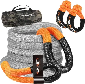 Kinetic Recovery Tow Rope: 1-1/8" x 20ft 48000LBS Snatch Strap with Soft Shackles Heavy Duty Offroad Towing Straps Kit for Trucks SUV UTV ATV Tractor Car Jeep - Gray