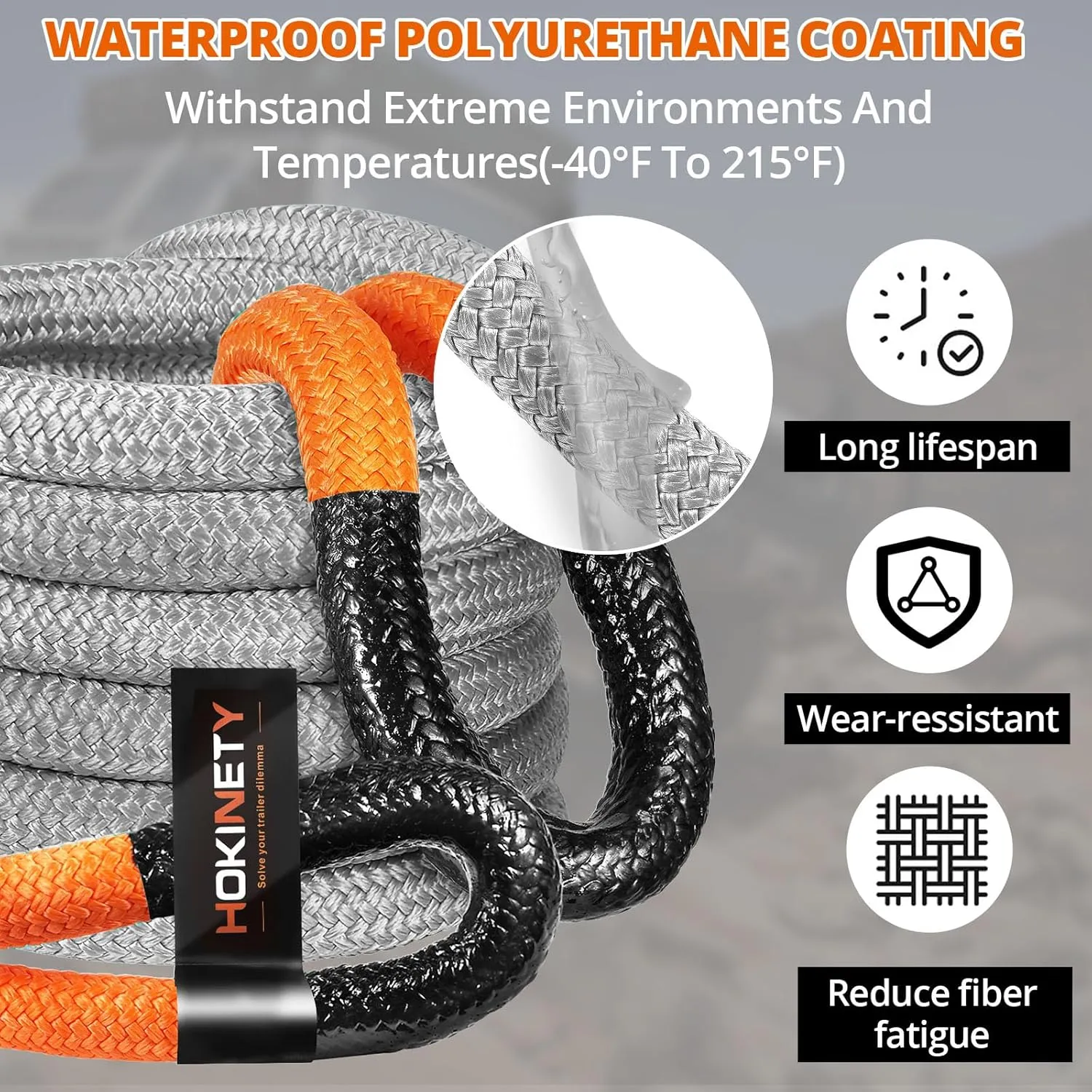 Kinetic Recovery Tow Rope: 1-1/8" x 20ft 48000LBS Snatch Strap with Soft Shackles Heavy Duty Offroad Towing Straps Kit for Trucks SUV UTV ATV Tractor Car Jeep - Gray