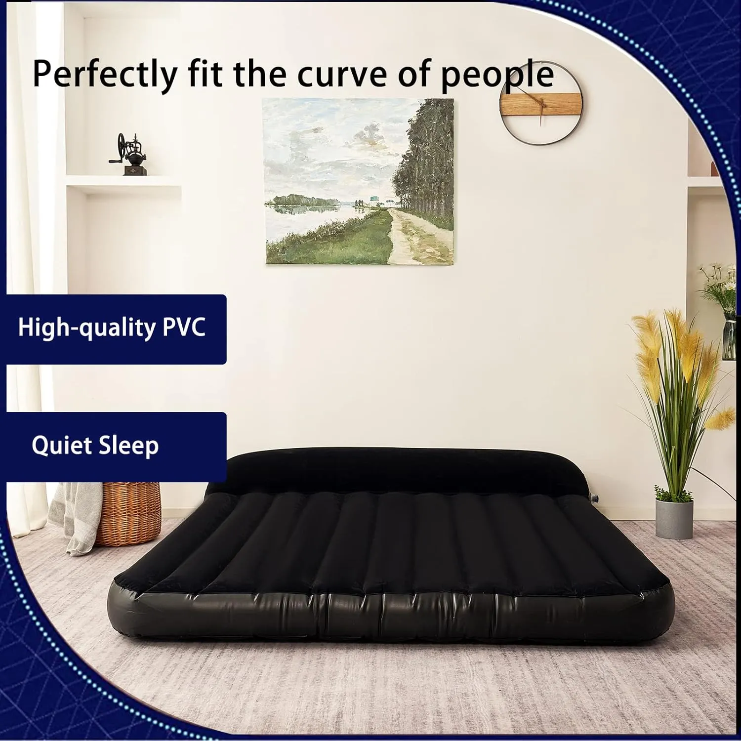 King Size Air Mattress Inflatable Bed,Blow Up Mattress with Pillow,Black