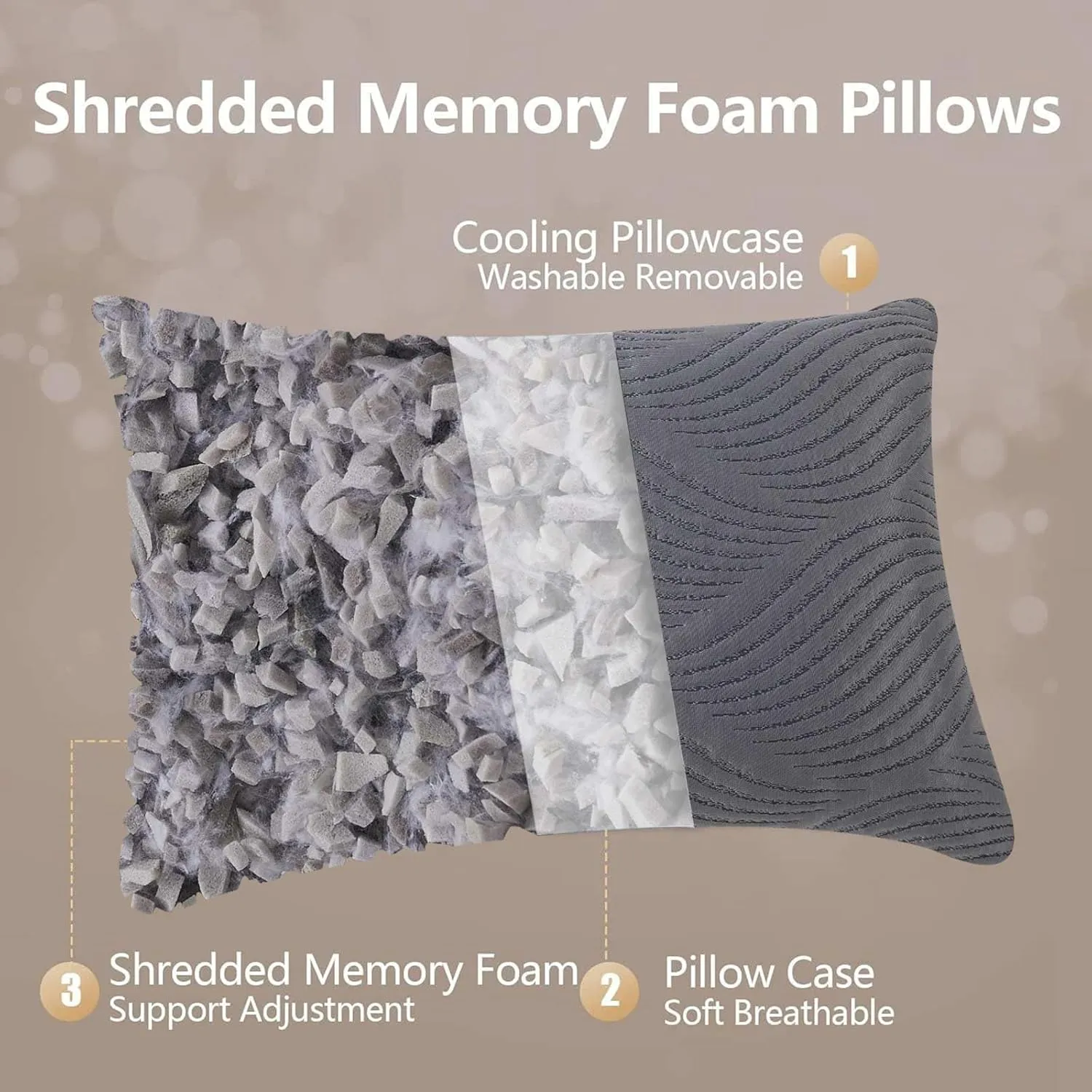 King Size Pillows Set of 2 Cooling Memory Foam Pillows for Sleeping Adjustable Medium Firm Back and Side Sleeper