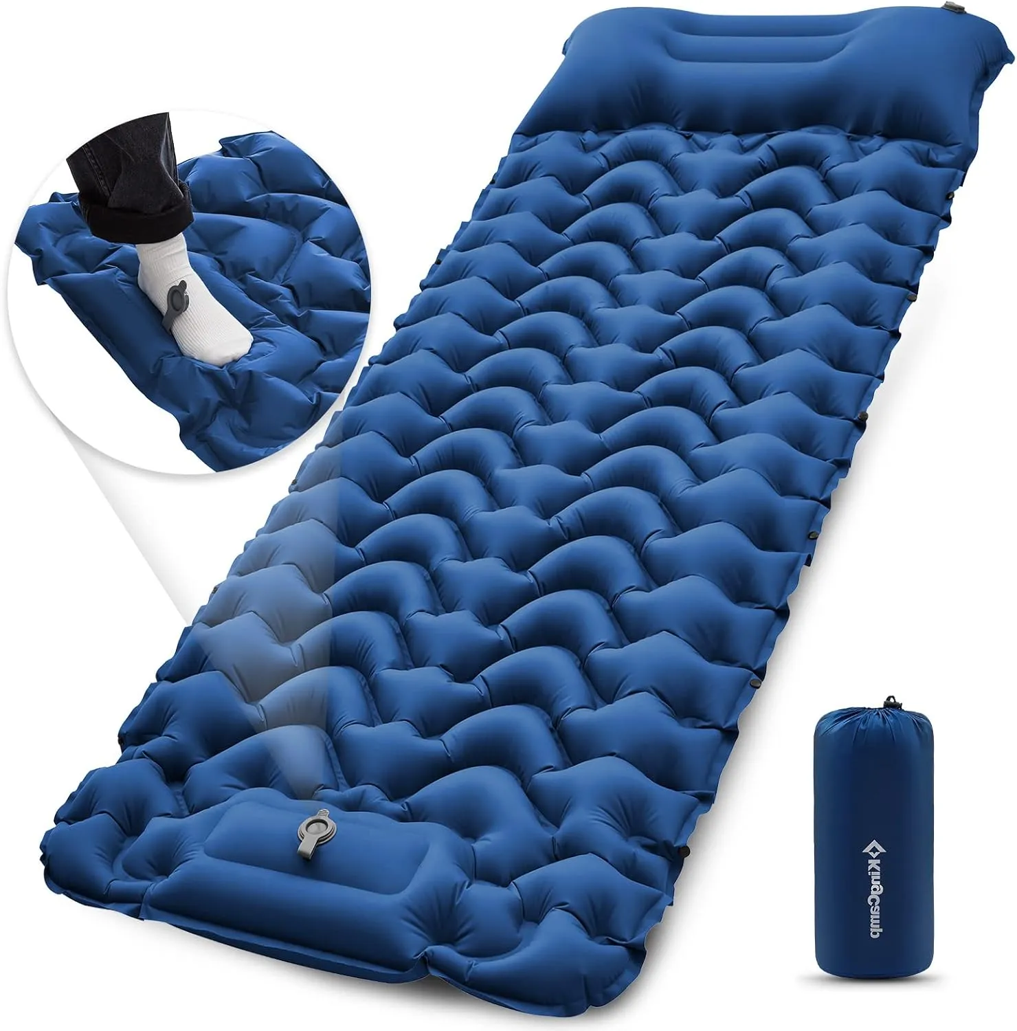 KingCamp Sleeping Pad for Camping, Inflatable Sleeping Pad Ultralight Connectable Camping Mattress with Pillow Built-in Foot Pump for Backpacking Hiking Tent Cot (Grey)