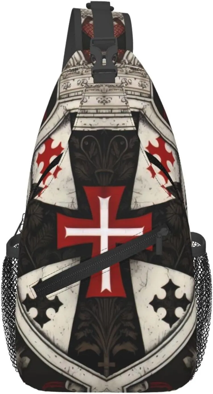 Knights Templar Cross Crossbody Chest Bag for Women Men, Daypack Sling Backpack for Travel Sport Running Hiking