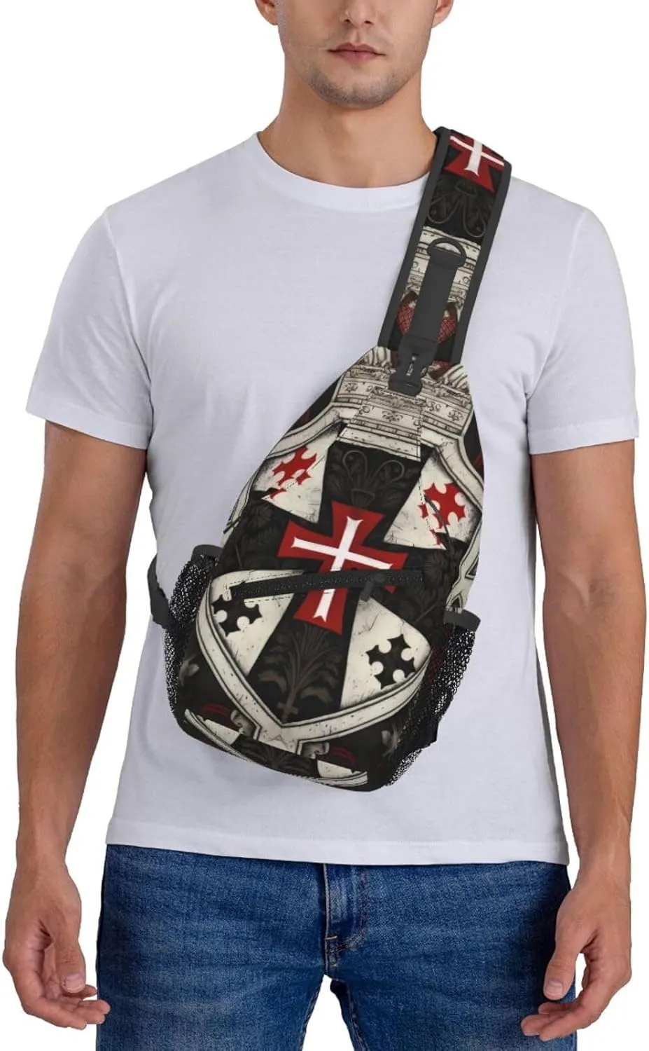 Knights Templar Cross Crossbody Chest Bag for Women Men, Daypack Sling Backpack for Travel Sport Running Hiking