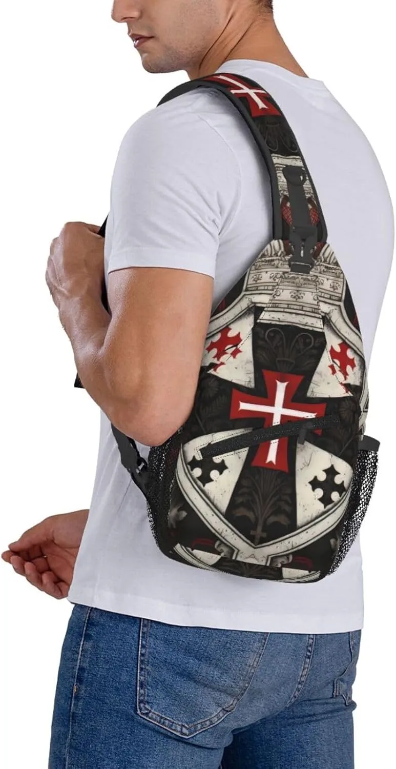 Knights Templar Cross Crossbody Chest Bag for Women Men, Daypack Sling Backpack for Travel Sport Running Hiking