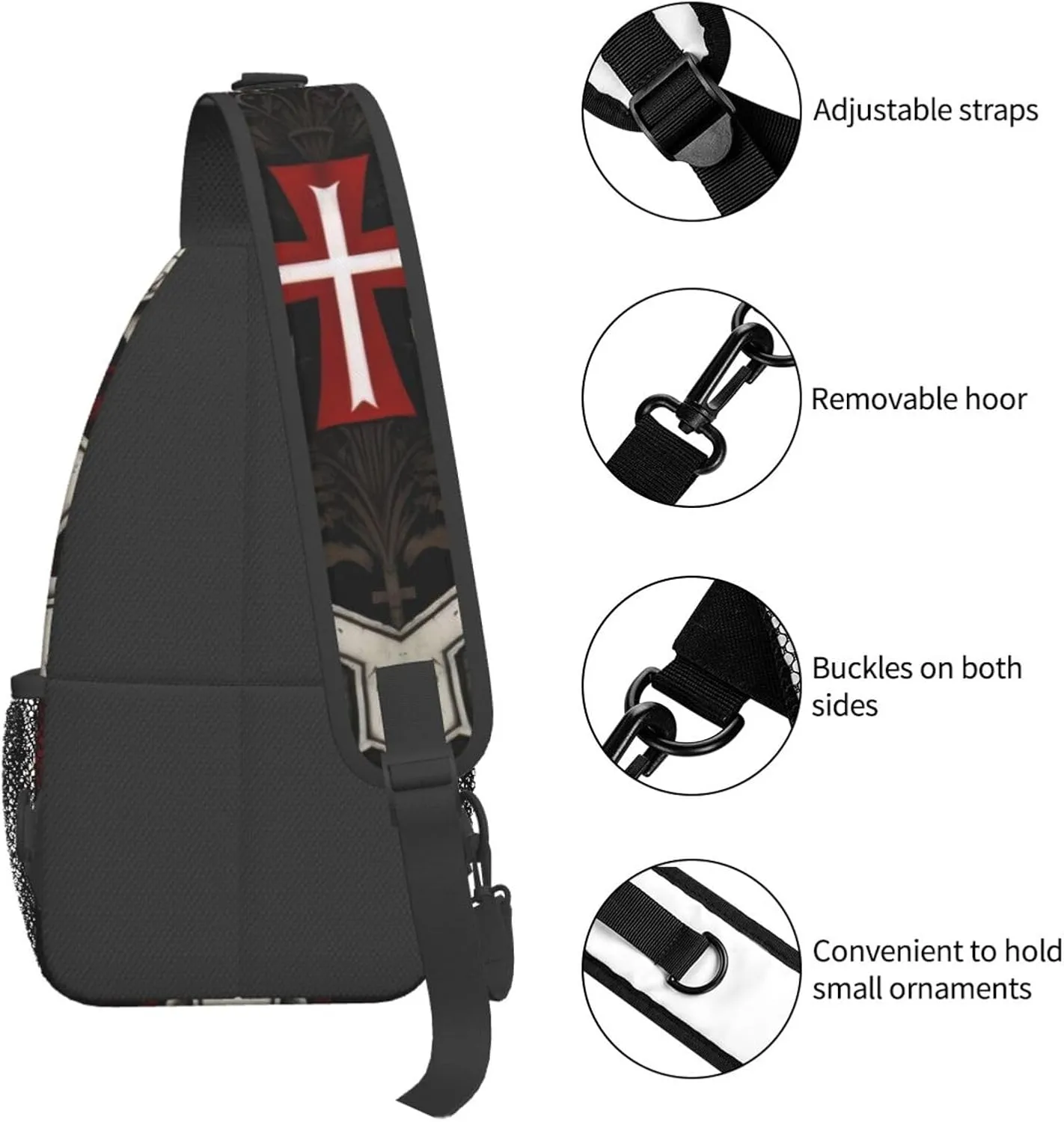 Knights Templar Cross Crossbody Chest Bag for Women Men, Daypack Sling Backpack for Travel Sport Running Hiking