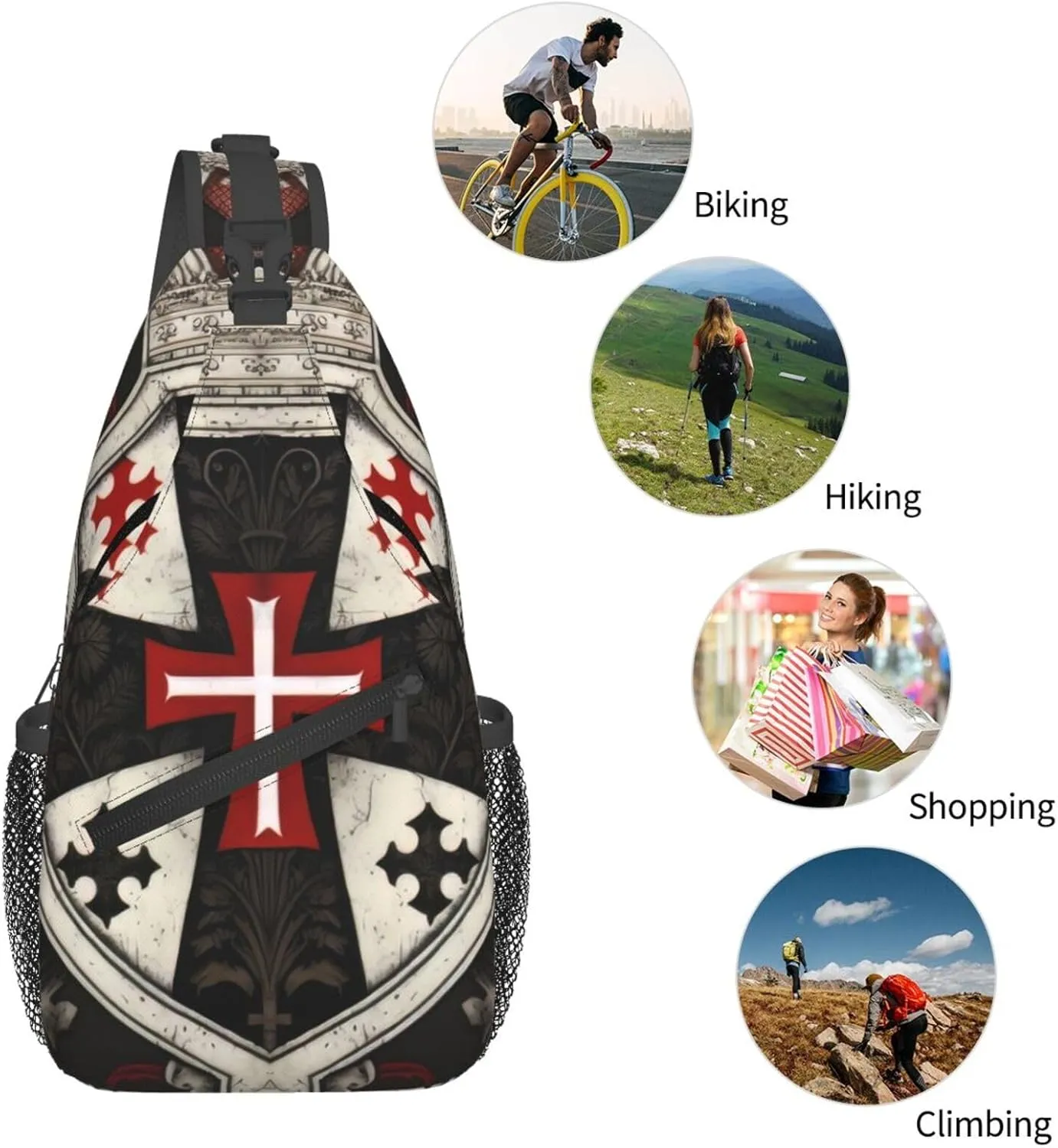 Knights Templar Cross Crossbody Chest Bag for Women Men, Daypack Sling Backpack for Travel Sport Running Hiking