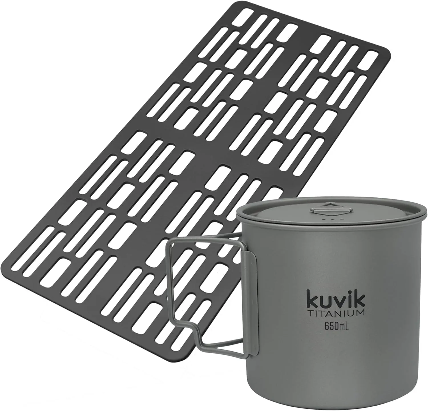 Kuvik Titanium Camping Grill & 650ml (22 oz) Titanium Pot Bundle