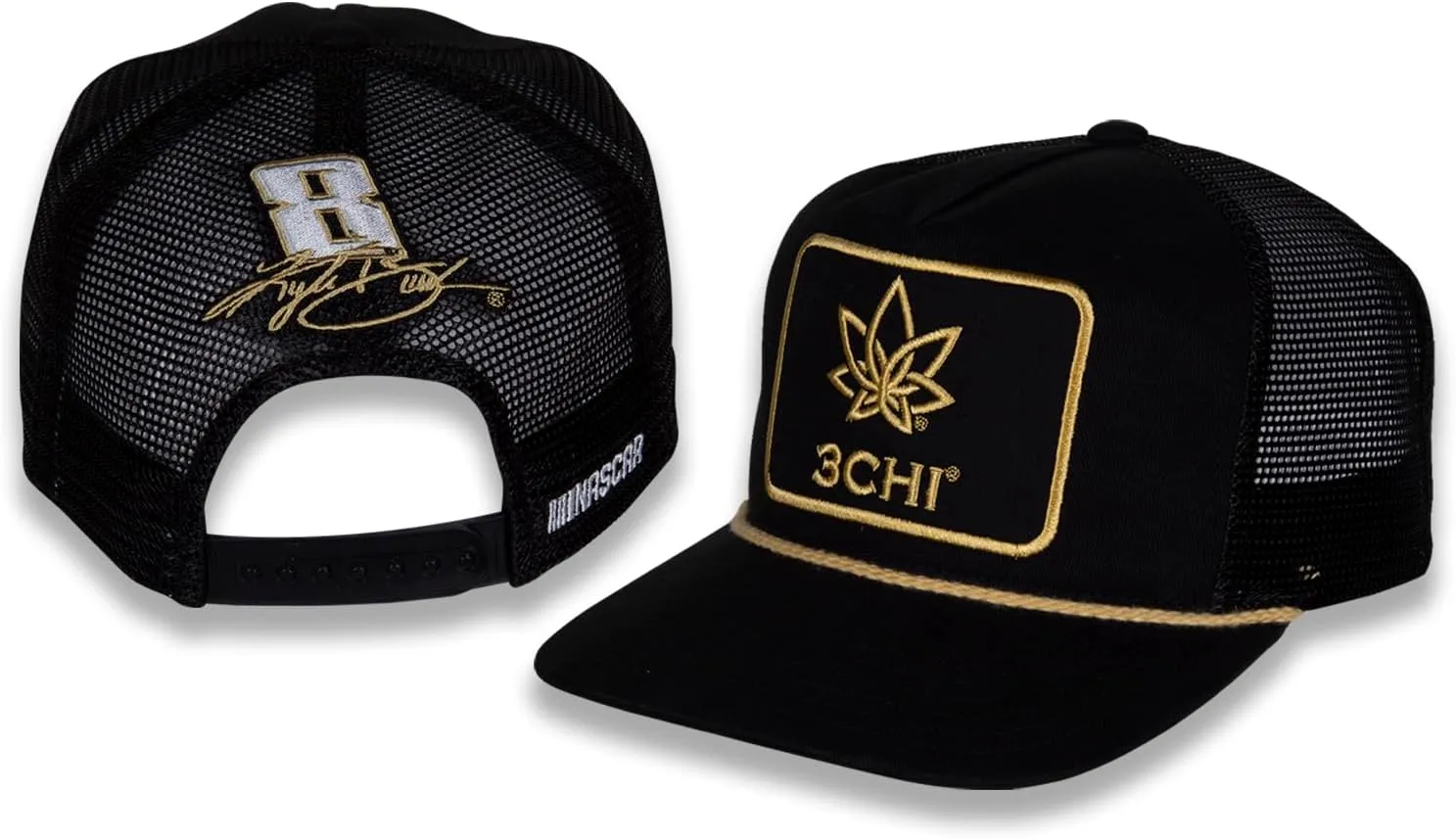 Kyle Busch #8 NASCAR 2024 3CHI Patched Sponsor Brushed Twill Black Rope Hat