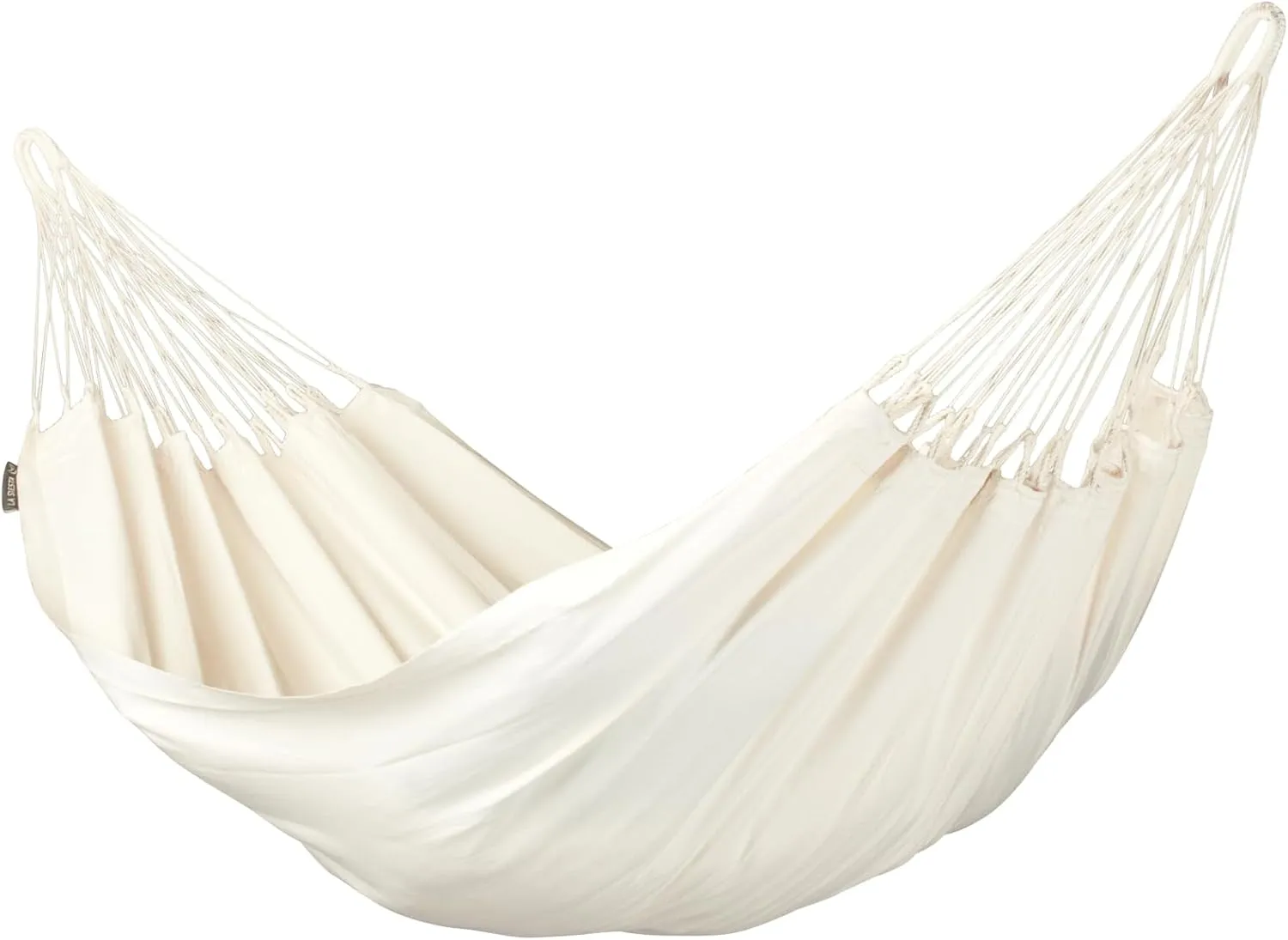 LA SIESTA® Modesta Organic Cotton Hammock - Indoor Outdoor, Bedroom Backyard Porch Patio Tree - Large Fabric Bed, 2 Person - Max 355 Lbs, Double Hammock, Latte