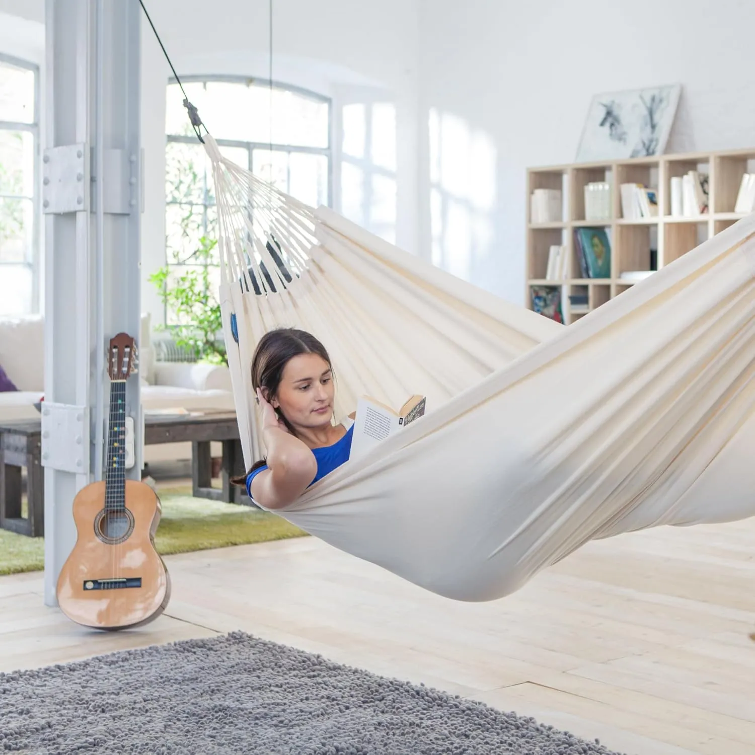 LA SIESTA® Modesta Organic Cotton Hammock - Indoor Outdoor, Bedroom Backyard Porch Patio Tree - Large Fabric Bed, 2 Person - Max 355 Lbs, Double Hammock, Latte