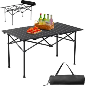 Large Folding Camping Table Portable Grill Table Ultralight Collapsible Table Outdoor Camp Tables with Steel Frame,Roll Up Tabletop, for Picnic, BBQ, Party, Backyard, Beach,Gathering, 47x20 in, Black
