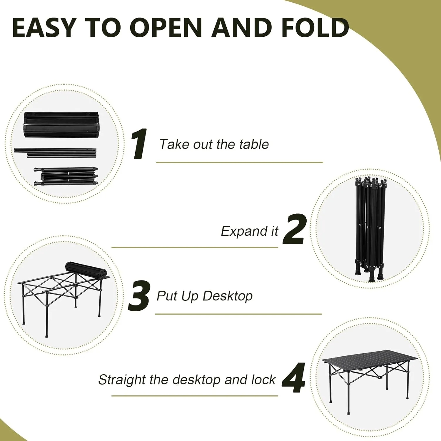 Large Folding Camping Table Portable Grill Table Ultralight Collapsible Table Outdoor Camp Tables with Steel Frame,Roll Up Tabletop, for Picnic, BBQ, Party, Backyard, Beach,Gathering, 47x20 in, Black