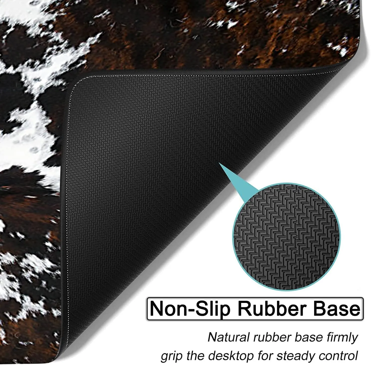 Large Gaming Mouse Pad, 31.5x11.8 in Extended Computer Mouse Mat with Non-Slip PU Base, Ergonomic Memory Foam Keyboard Wrist Rest, for Work & Gaming, Black and White Cow Fur Office Desk Pad
