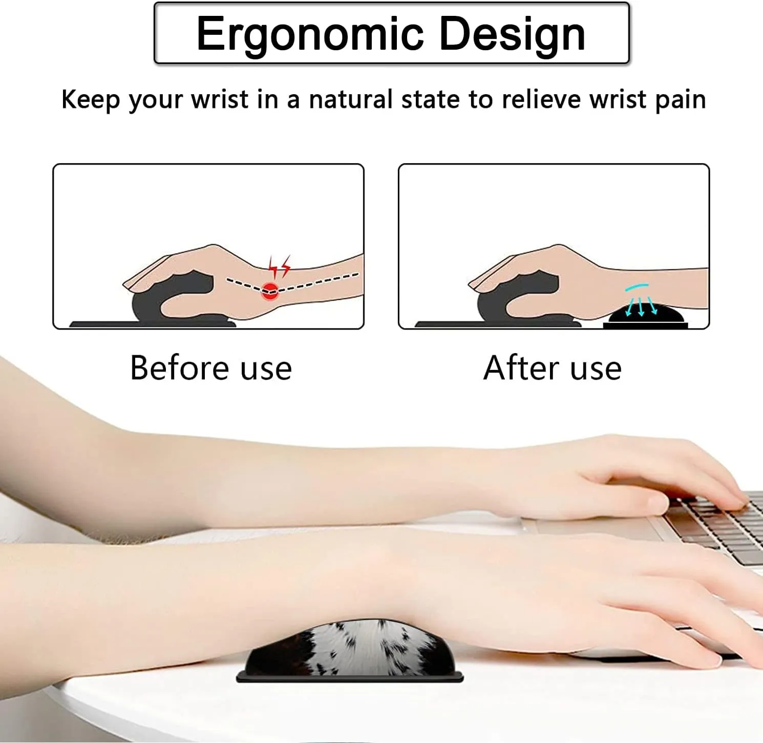 Large Gaming Mouse Pad, 31.5x11.8 in Extended Computer Mouse Mat with Non-Slip PU Base, Ergonomic Memory Foam Keyboard Wrist Rest, for Work & Gaming, Black and White Cow Fur Office Desk Pad