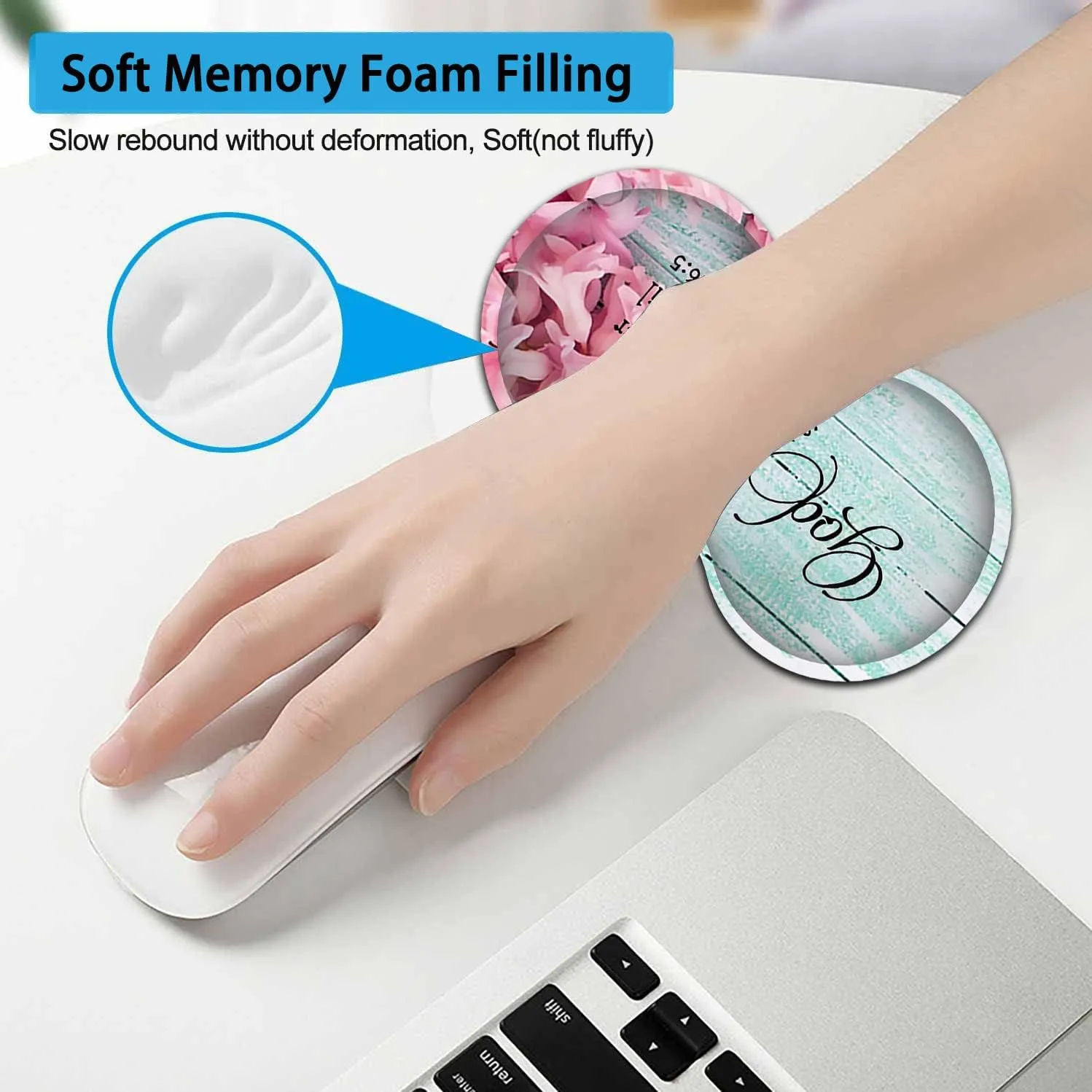 Large Mouse Pad, Extended Office Desk Pad, 31.5x11.8in, Ergonomic Memory Foam Mouse Wrist Rest Support for Home Office Computer Writing Pad Cute Psalm 46：5 Pink Hyacinth Pattern XXL Gaming Mouse Mat