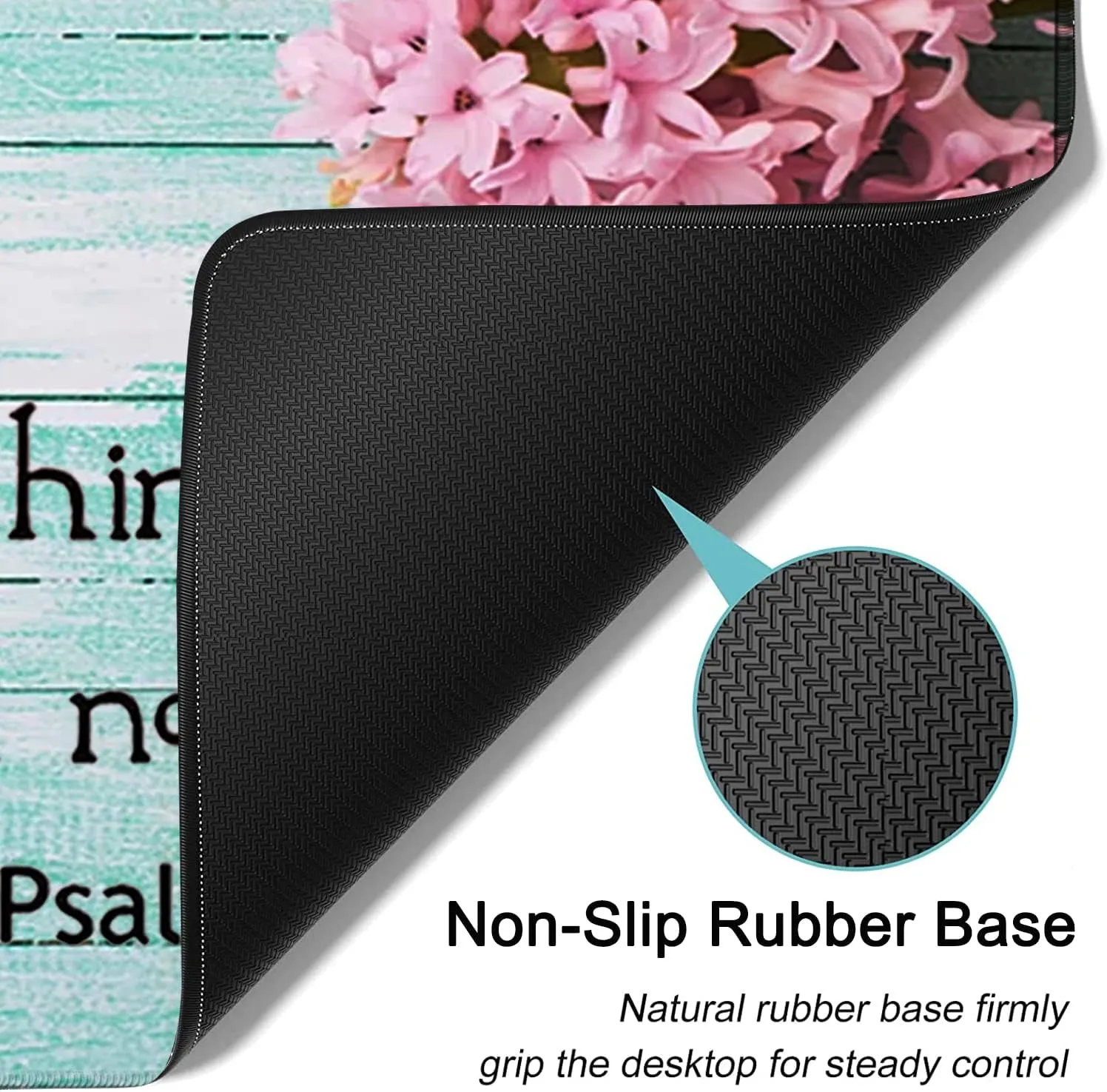 Large Mouse Pad, Extended Office Desk Pad, 31.5x11.8in, Ergonomic Memory Foam Mouse Wrist Rest Support for Home Office Computer Writing Pad Cute Psalm 46：5 Pink Hyacinth Pattern XXL Gaming Mouse Mat