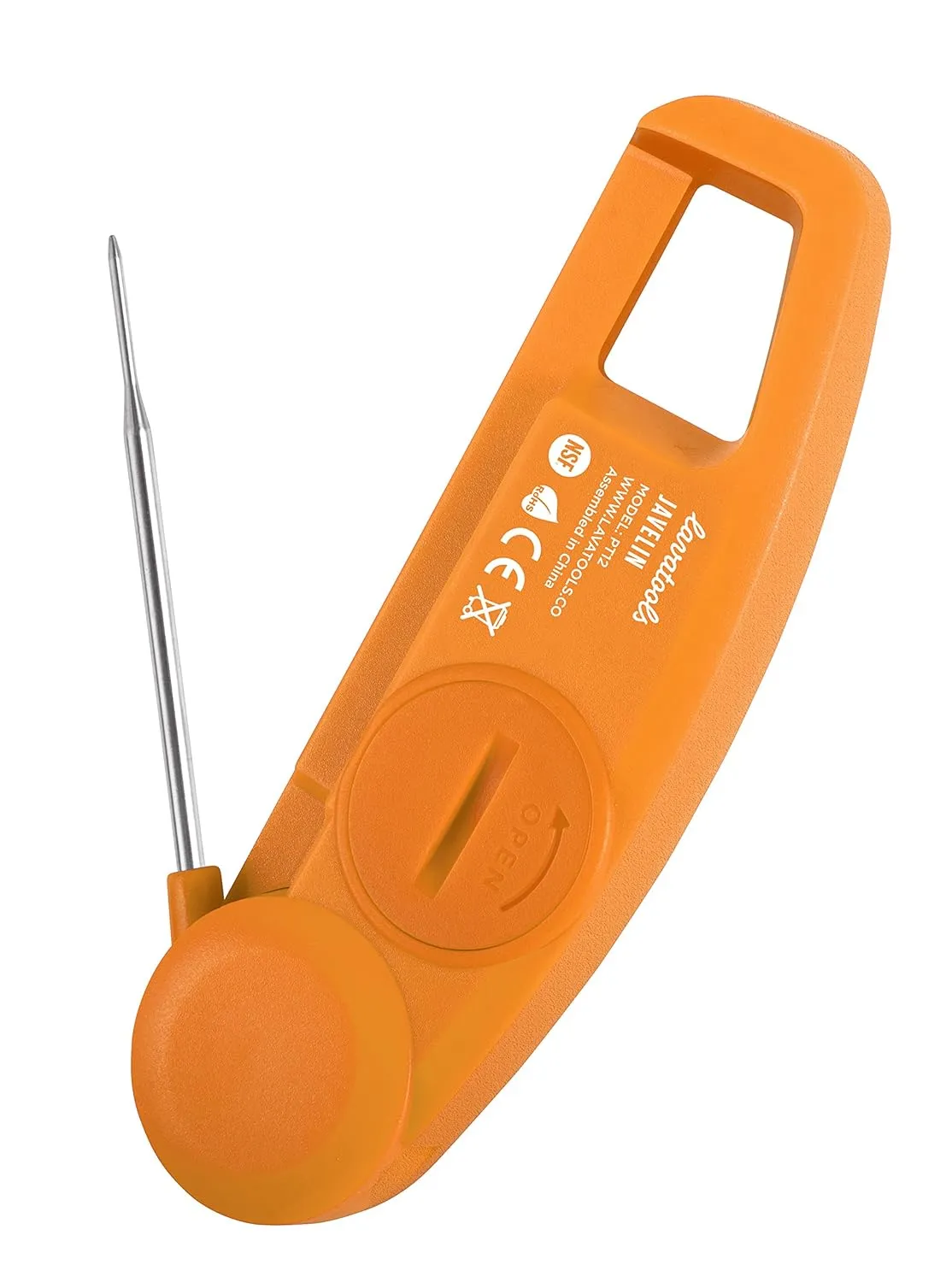 Lavatools Javelin® Ultra-Fast 2-Second Digital Instant Read Meat Thermometer for Grill and Cooking, 2.75" Probe, Compact Foldable Design, Large Display, IP65 Water Resistant, NSF Certified – Tangerine