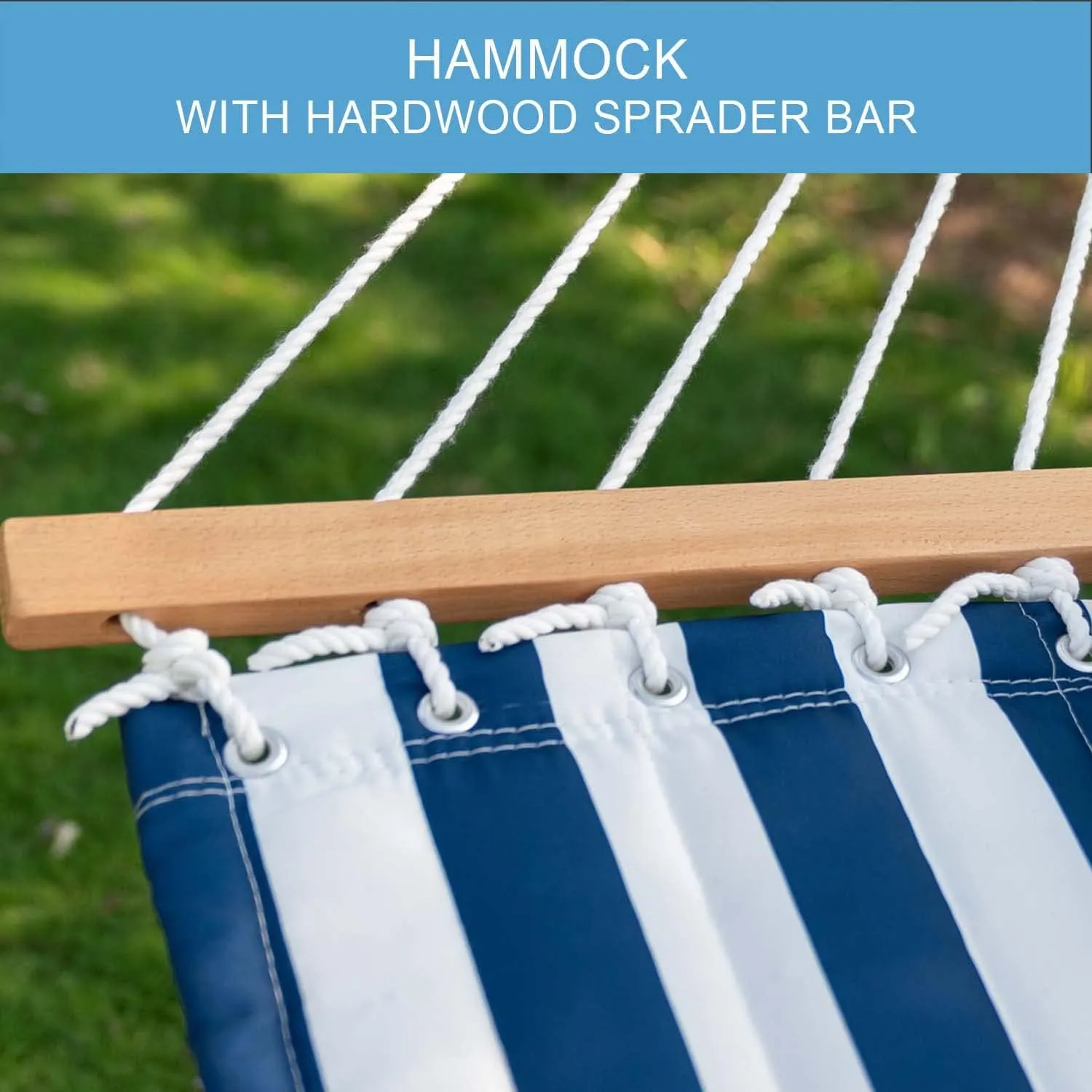 Lazy Daze 12 FT Quilted Double Hammock with Spreader Bar, 2-Person, 450 lbs Capacity, Blue White