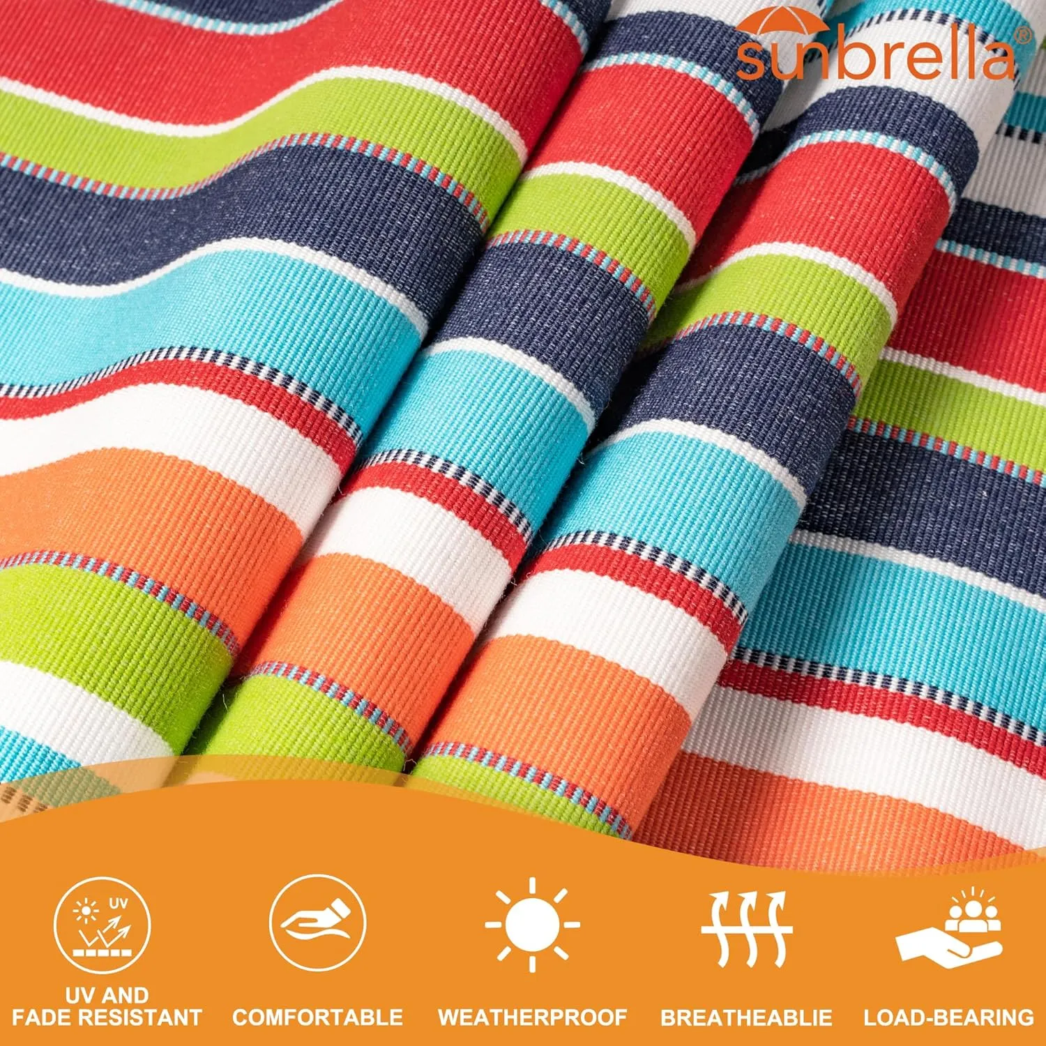 Lazy Daze 12 FT Sunbrella Quilted Hammock Double Hammock with Hardwood Spreader Bar, for Patio Outdoor Outside All Weather, 450 lbs Capacity, Carousel Confetti