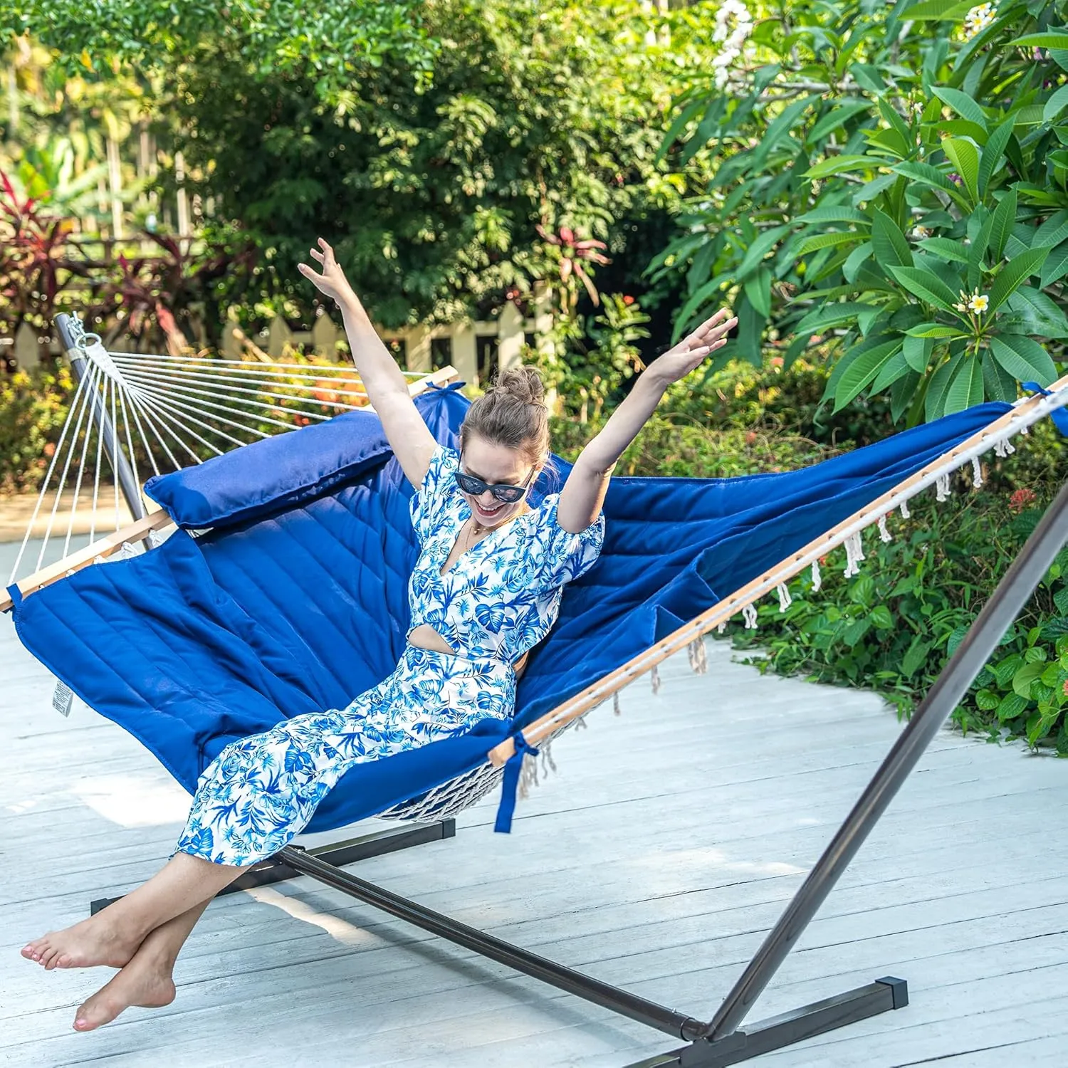 Lazy Daze 2 Person Hammock Pad with Pillow, Double Polyester Quilted 78" x 55", Blue