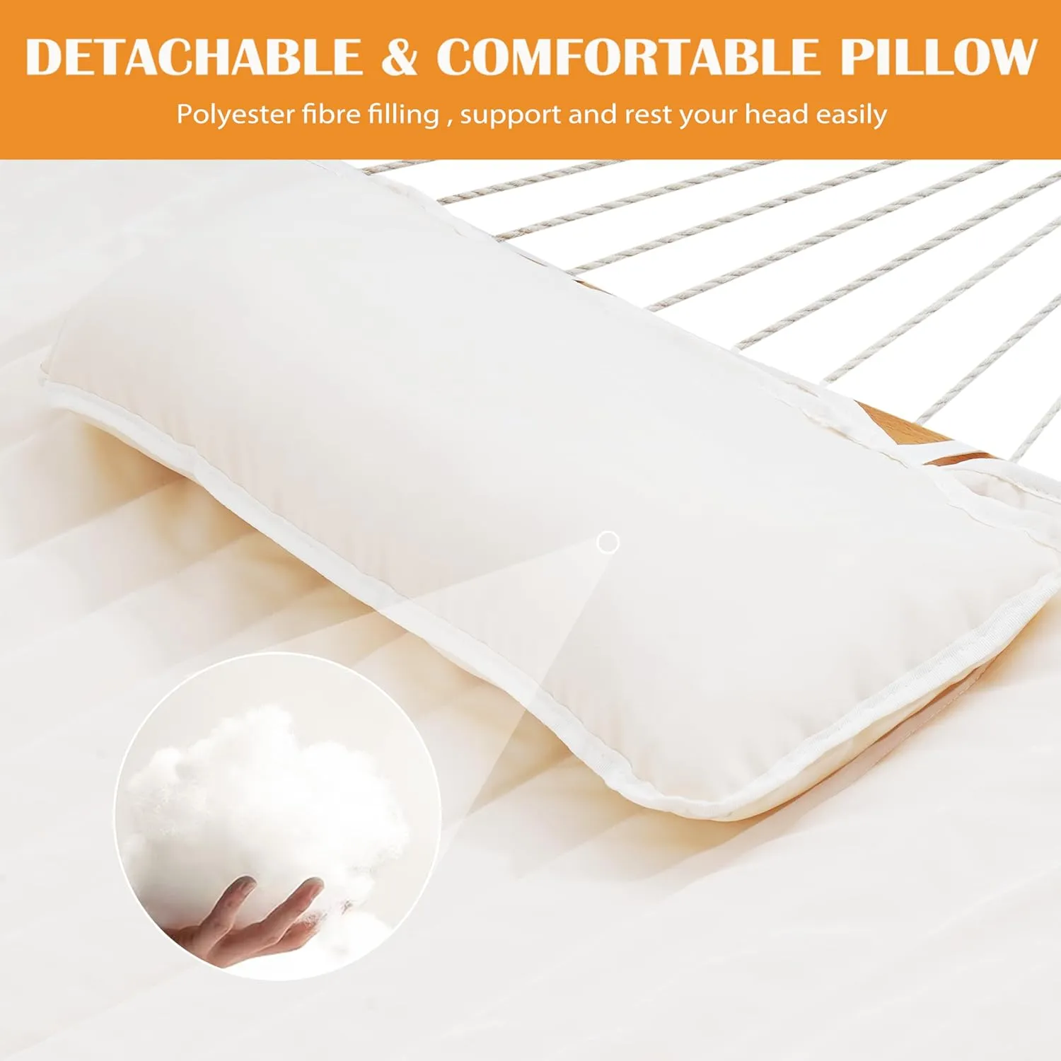 Lazy Daze 2 Person Hammock Pad With Pillow - Double Polyester Quilted 78" x 55" Replacement Pad for Rope Hammock, Cream