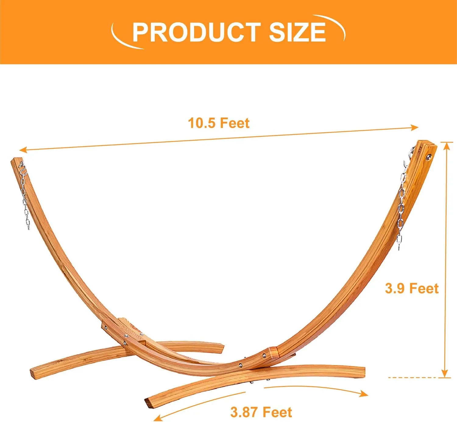 Lazy Daze Hammocks 10.5 FT Outdoor Arc Wood Hammock Stand, 2 Person Russian Pine Hardwood Hammock Stand with Carabiners and Chains, for Outdoor Patio Garden Poolside, 300lb Capacity,Natural