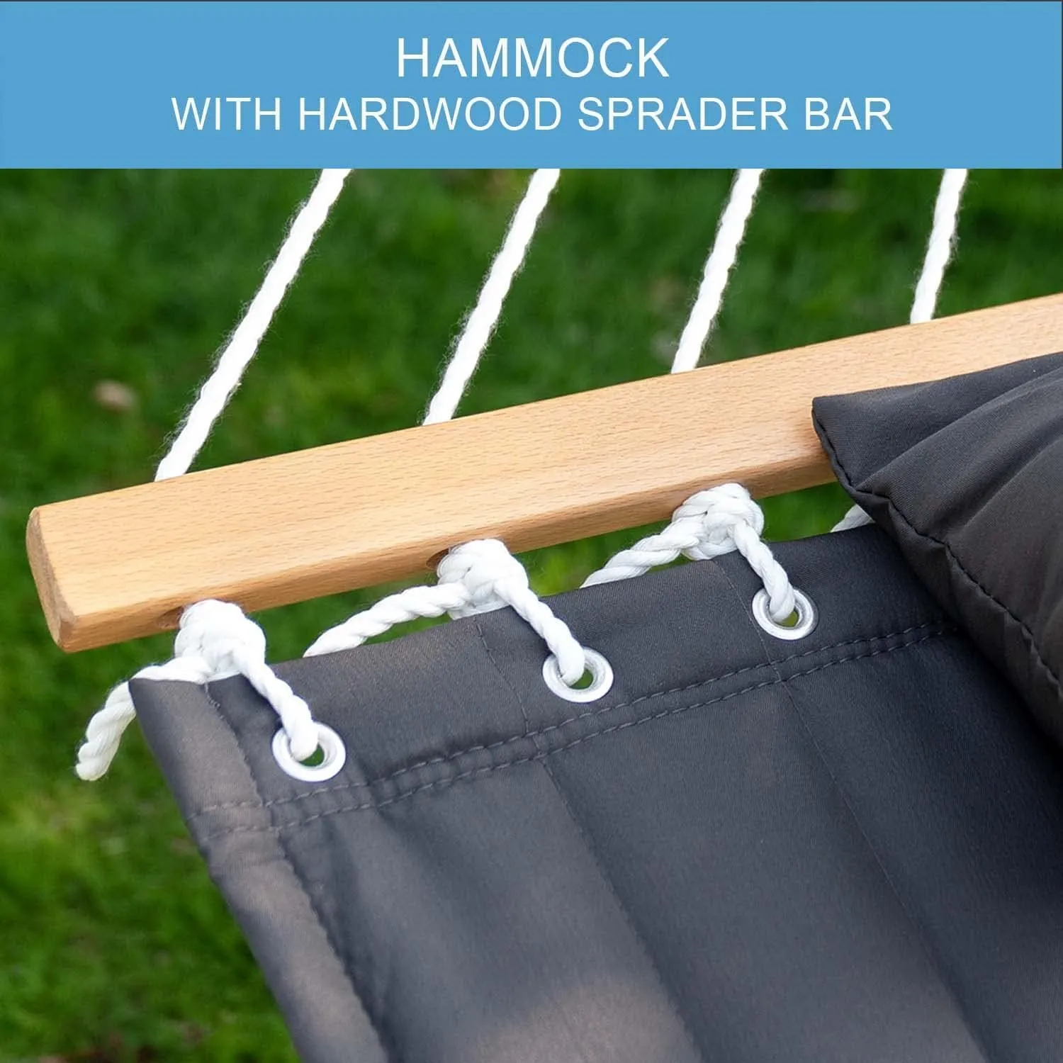 Lazy Daze Hammocks 12 FT Quilted Fabric Hammock with Spreader Bar, 2-Person Double Hammock with Chains and Pillow, Outdoor Hammock for Outside Patio Poolside Backyard Beach, 450 lbs Capacity, Gray