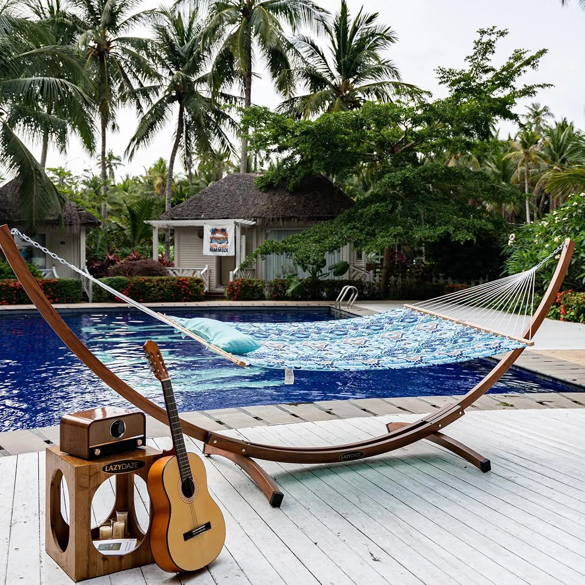 Lazy Daze Hammocks 12FT Quilted Fabric Hammock with Pillow, Double 2 Person Hammock with Spreader Bar for Outdoor Outside Patio Garden Yard Pool Beach QFH037