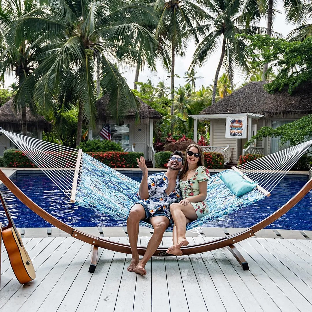 Lazy Daze Hammocks 12FT Quilted Fabric Hammock with Pillow, Double 2 Person Hammock with Spreader Bar for Outdoor Outside Patio Garden Yard Pool Beach QFH037