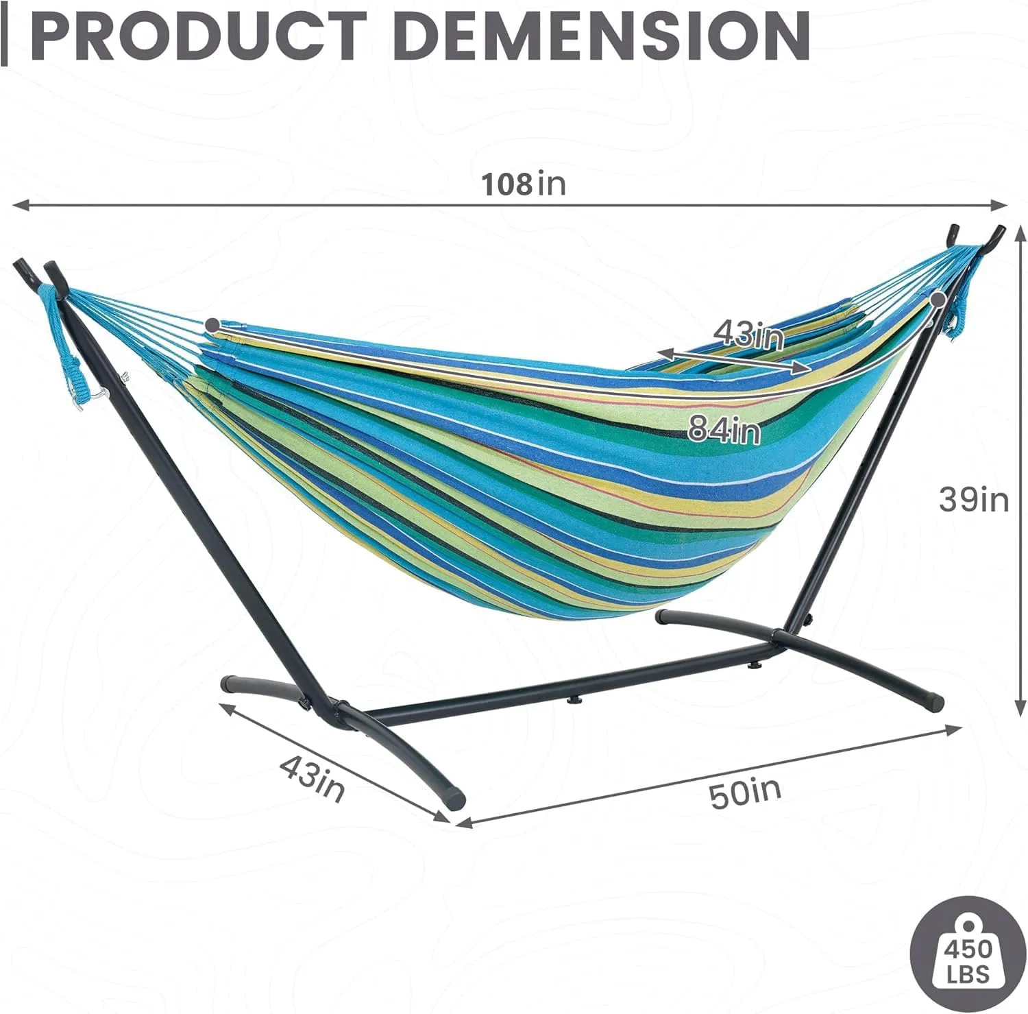 Lazy Daze Hammocks Double Hammock with 9FT Space Saving Steel Stand Includes Portable Carrying Case, 450 Pounds Capacity (Blue&Yellow)