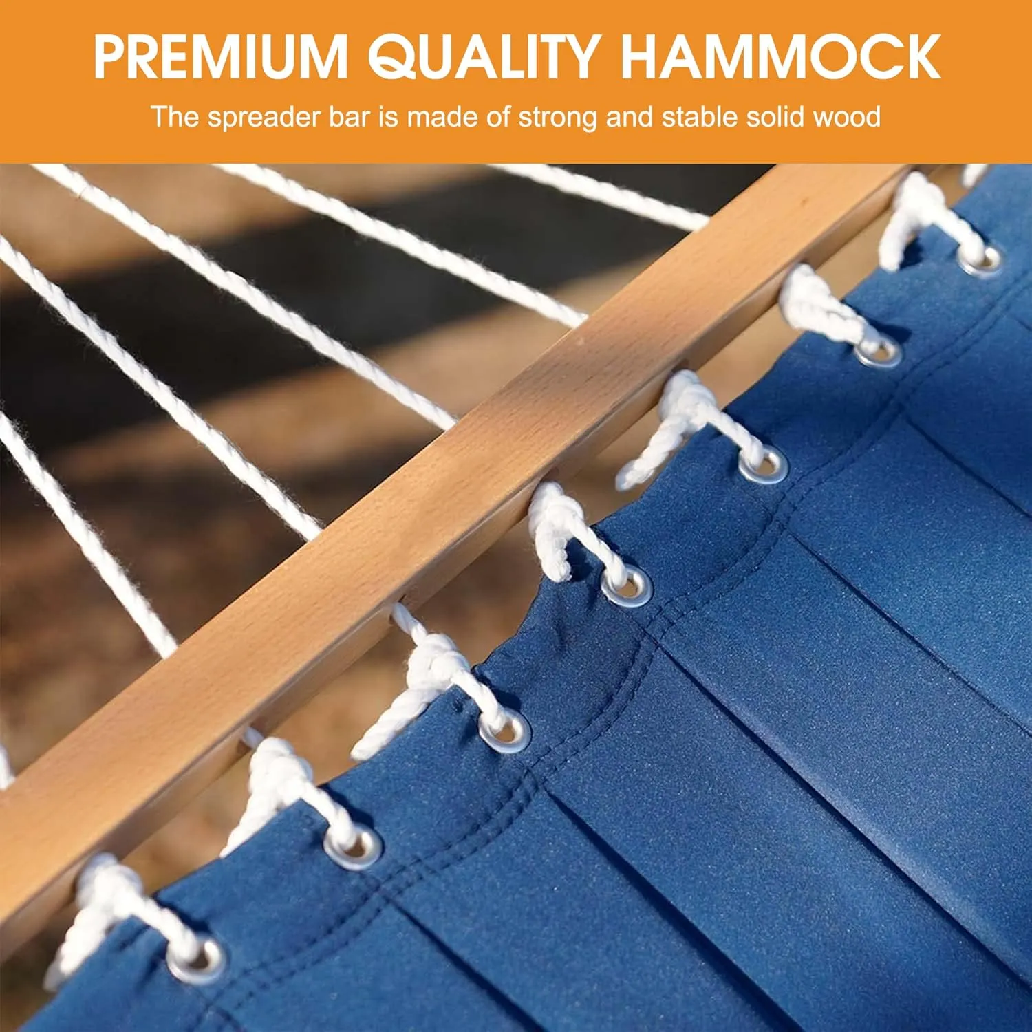 Lazy Daze Hammocks Outside 12 FT Double Quilted Hammock with Stand Included Curved Metal Heavy Duty Hammock Stand and Pillow for Outdoor 450 Lbs Capacity, Blue