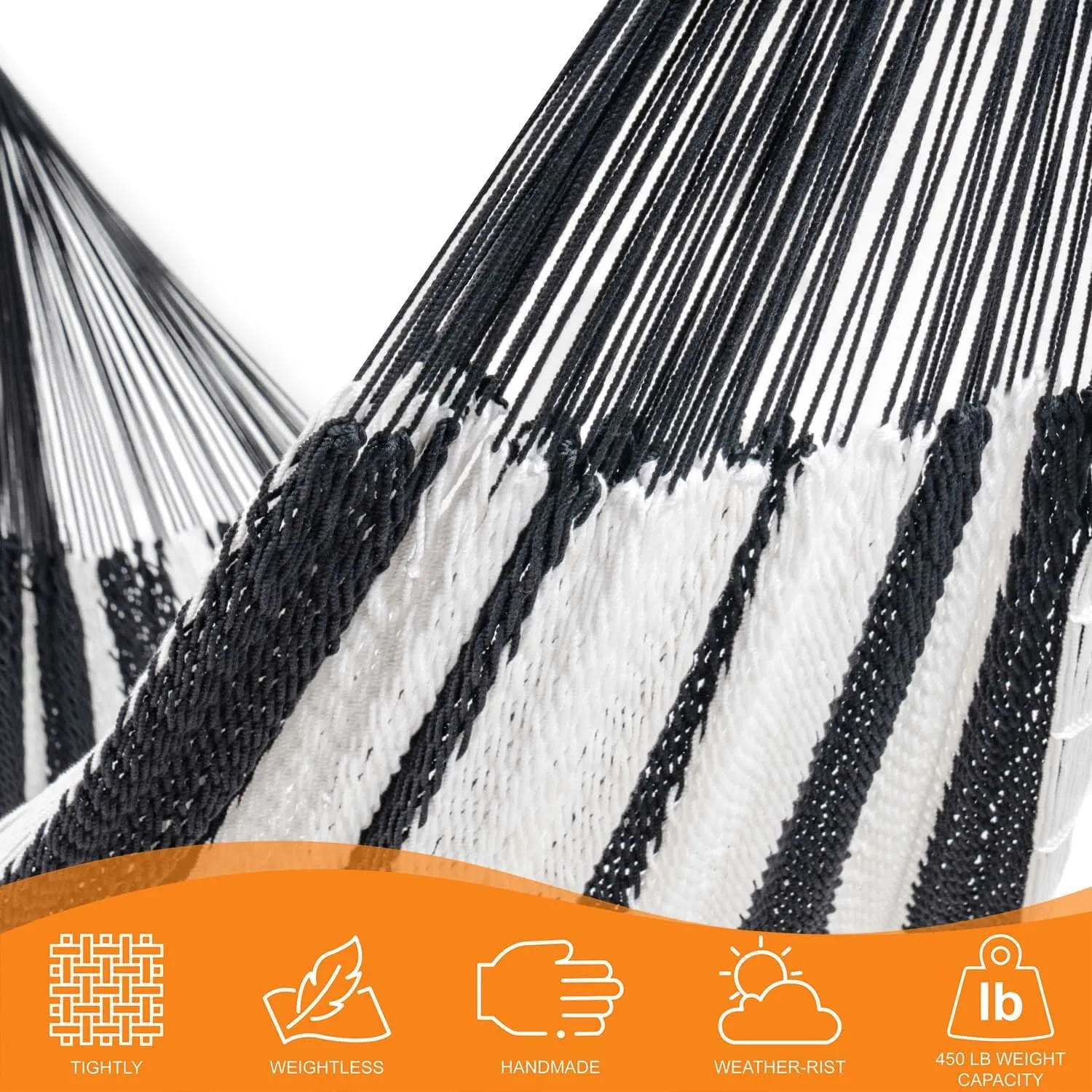 Lazy Daze Hammocks10.5 FT Handwoven Mayan Family Hammock with Portabl Carry Bag and for Outside Outdoor Patio Backyard Poolside, 550 LBS Weight Capacity,Black/White