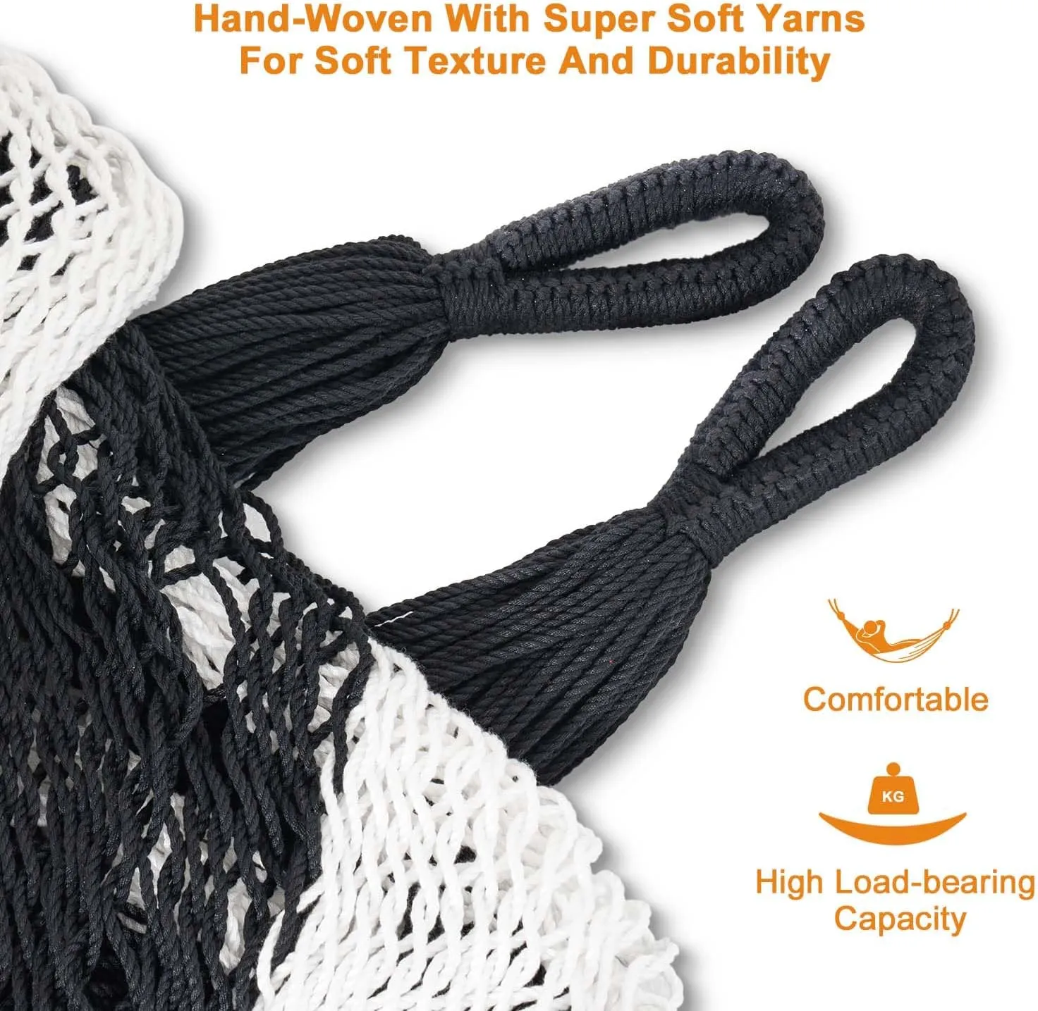 Lazy Daze Hammocks10.5 FT Handwoven Mayan Family Hammock with Portabl Carry Bag and for Outside Outdoor Patio Backyard Poolside, 550 LBS Weight Capacity,Black/White
