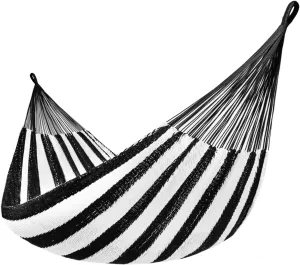 Lazy Daze Hammocks10.5 FT Handwoven Mayan Family Hammock with Portabl Carry Bag and for Outside Outdoor Patio Backyard Poolside, 550 LBS Weight Capacity,Black/White