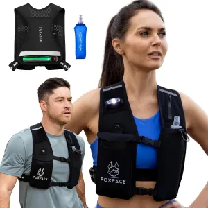 LED Reflective Running Vest for Women Men - Hydration Vest Water Bottle - Breathable Adjustable Backpack for Hiking Marathon - Waterproof Phone Pocket