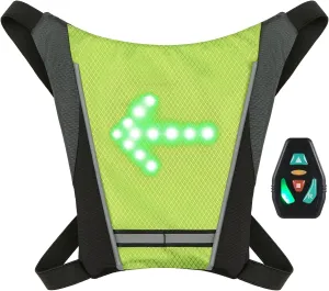 LED Turn Signal Bike Pack USB Rechargeable Reflective Backpack Attachment Clip with Remote Control LED Backpack with Direction Indicator Light Bag Sports Vest for Cycle Running Walking Joggi