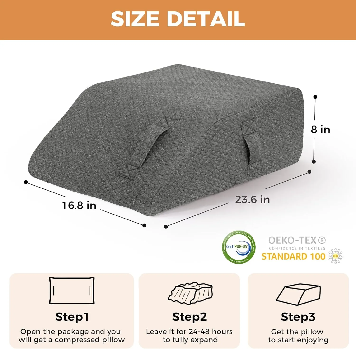 Leg Elevating Pillow, Leg Elevation Pillows for After Surgery, Swelling, Leg Pillow Elevation Blood Circulation, Leg Pillow for Pain Relief, Knee Pillow for Rest, 23.6×16.8×8 Inch Dark Grey