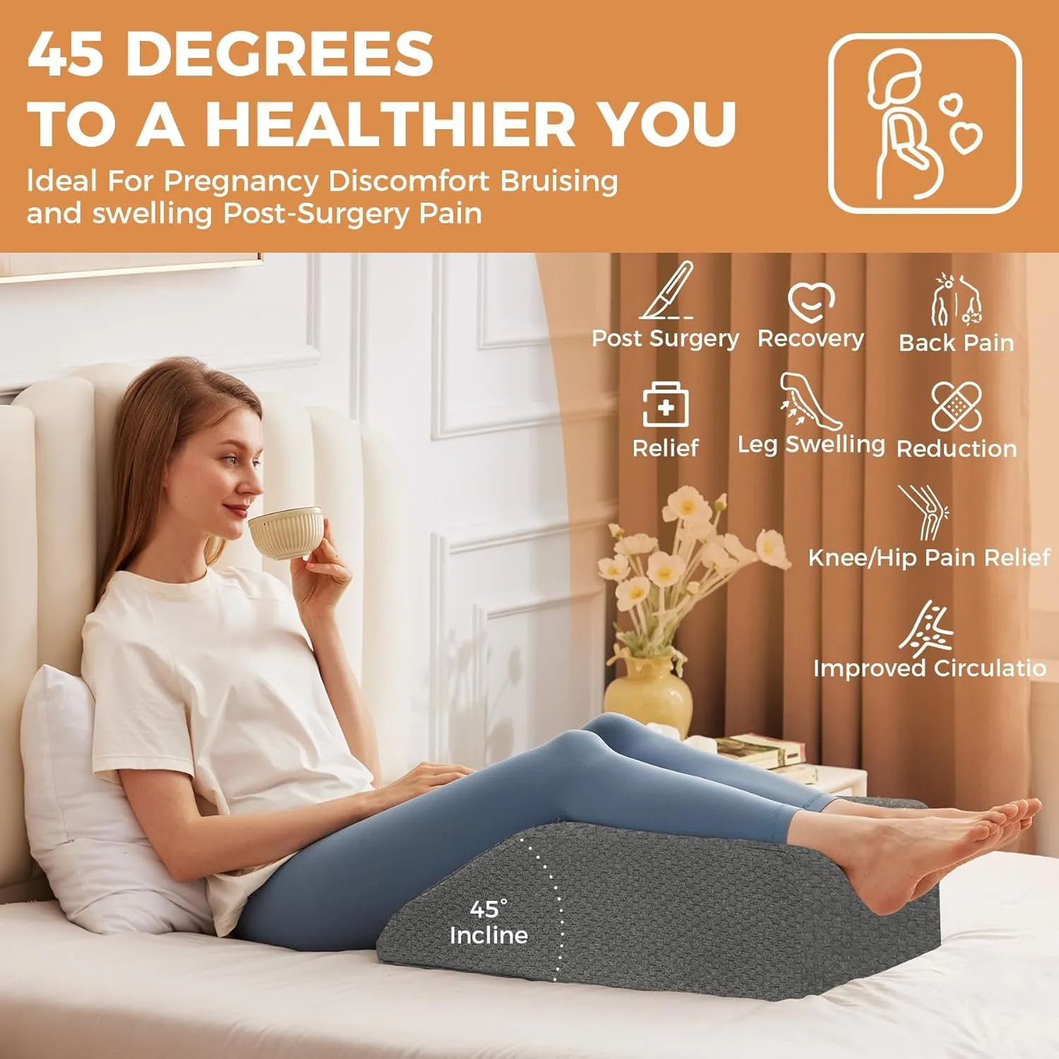 Leg Elevating Pillow, Leg Elevation Pillows for After Surgery, Swelling, Leg Pillow Elevation Blood Circulation, Leg Pillow for Pain Relief, Knee Pillow for Rest, 23.6×16.8×8 Inch Dark Grey
