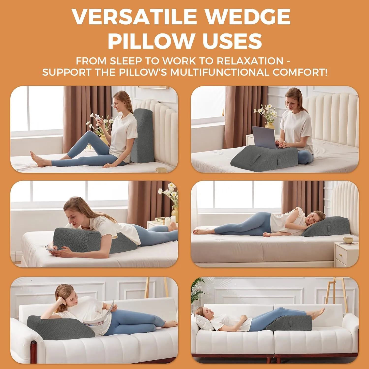 Leg Elevating Pillow, Leg Elevation Pillows for After Surgery, Swelling, Leg Pillow Elevation Blood Circulation, Leg Pillow for Pain Relief, Knee Pillow for Rest, 23.6×16.8×8 Inch Dark Grey