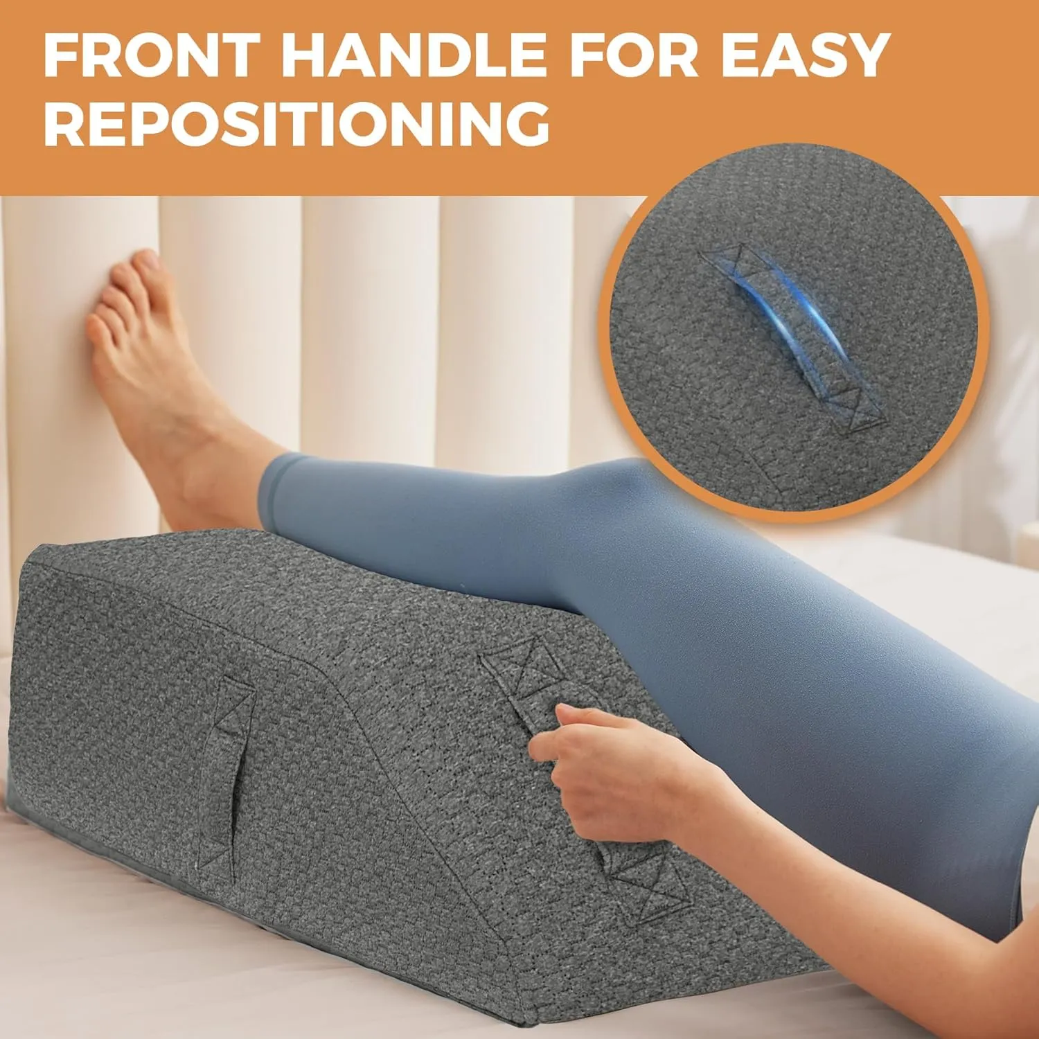 Leg Elevating Pillow, Leg Elevation Pillows for After Surgery, Swelling, Leg Pillow Elevation Blood Circulation, Leg Pillow for Pain Relief, Knee Pillow for Rest, 23.6×16.8×8 Inch Dark Grey