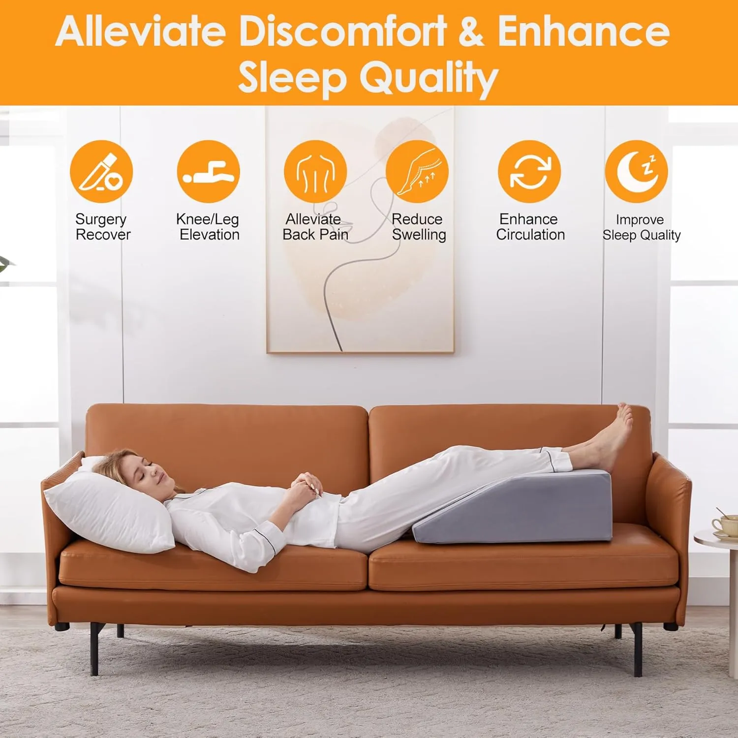 Leg Elevation Pillow for After Surgery, 8inch Foam Leg Elevating Pillow for Swelling and Blood Circulation, Leg Wedge Pillow for Sleeping, Knee Pillow for Knee Hip Ankle Pain Relief, Velvet
