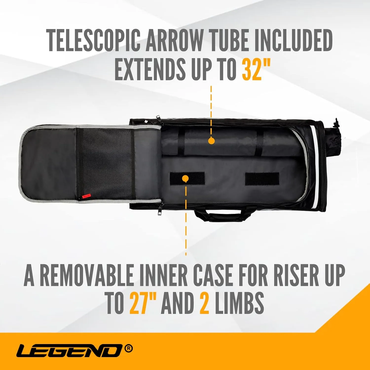 Legend XT720 Takedown Recurve Bow Case - Protective Nylon Archery Backpack Bag, Padded Recurve Bow and Arrow Case for Archery Accessories & Gears with Multiple Pockets, Arrow Tube Included